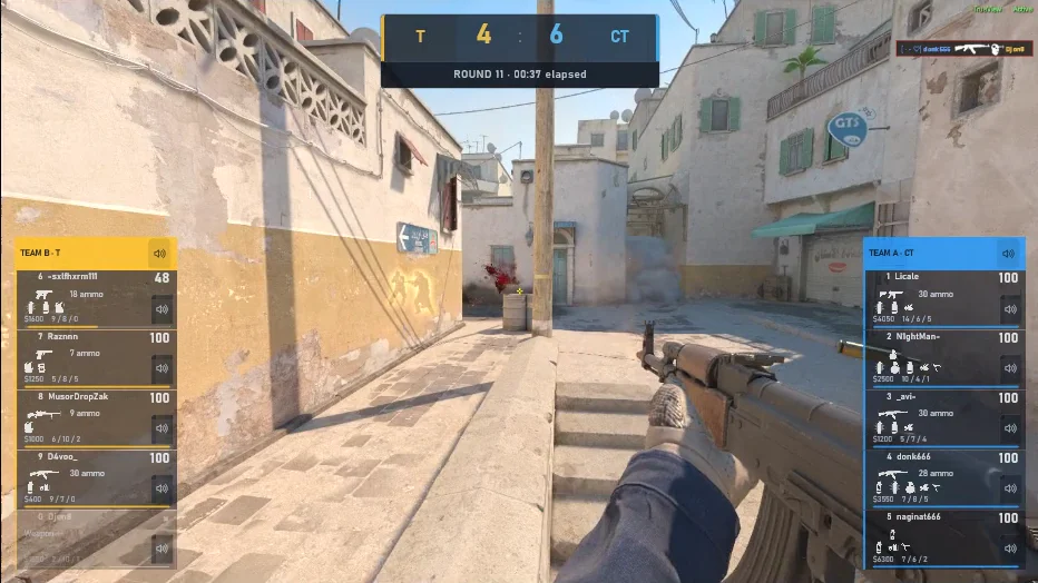 A different Dust2 moment from donk666's four-kill round, showing gameplay and HUD directly without the app window
